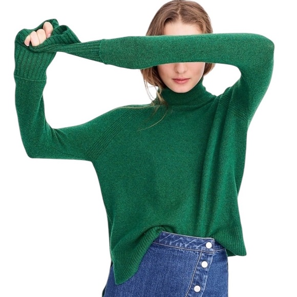 J. Crew Side Slit Supersoft Turtleneck Sweater Solid Green Style H4131 | Large - Picture 1 of 10